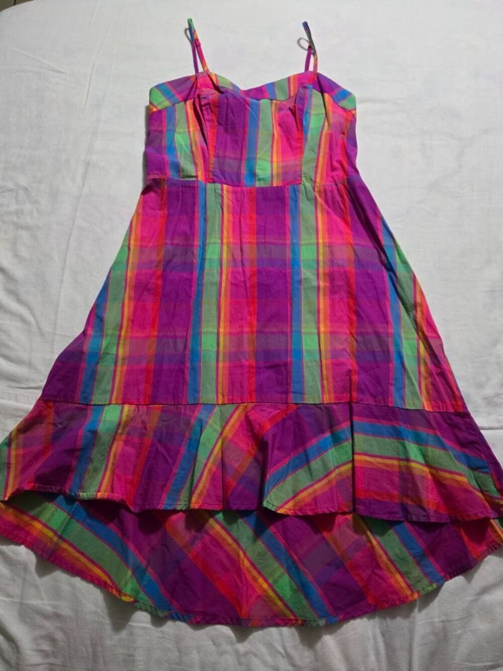 NWOT A New Day Multi Plaid Smocked High-Low Ruffle Midi Sundress S